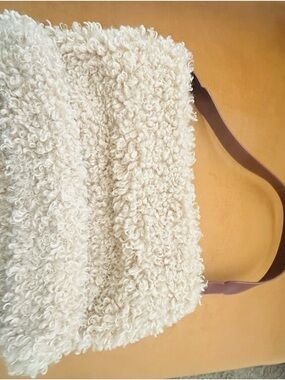 Cream Sherpa Tote Bag with Brown Strap